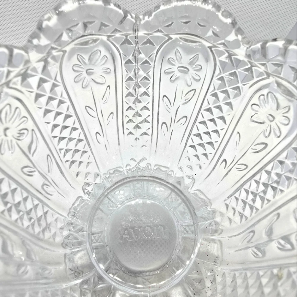 Vintage Floral Avon Glass Candle Holder Bud Vase Candy Dish Clear Glass